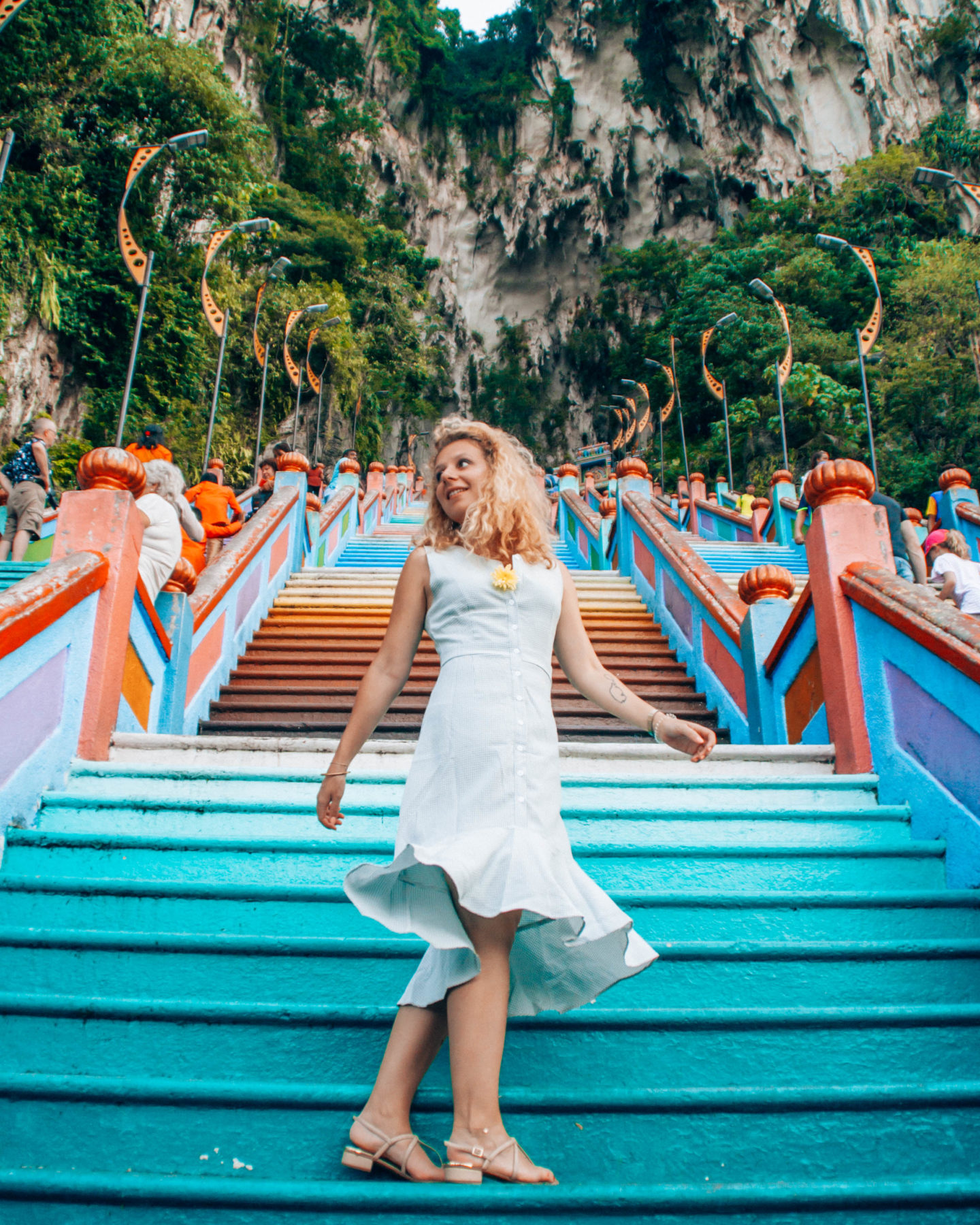 The 272 colorful steps of the Batu Caves hindu temple in Kuala Lumpur