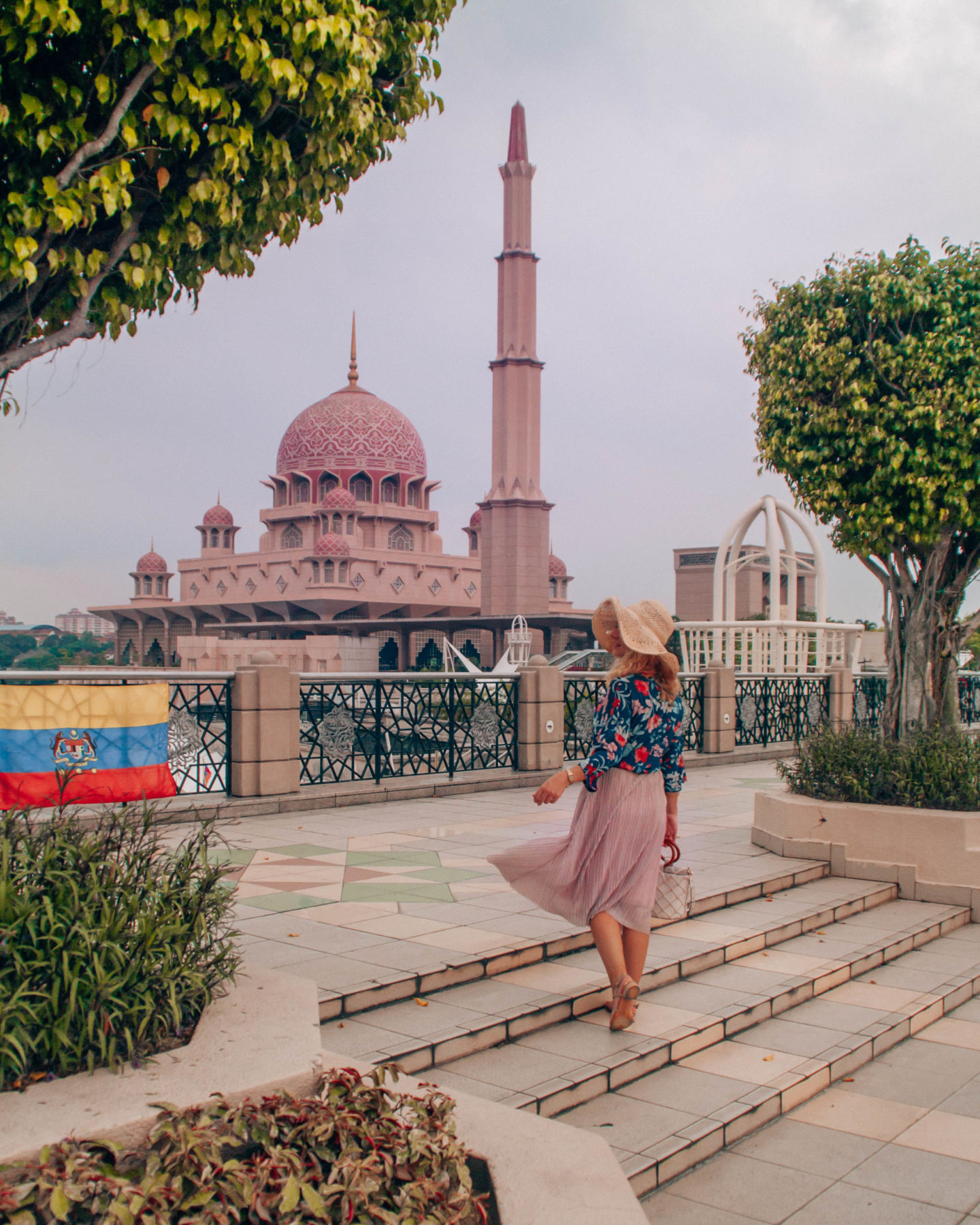 The pink Putra mosque view in Putrajaya near Kuala Lumpur