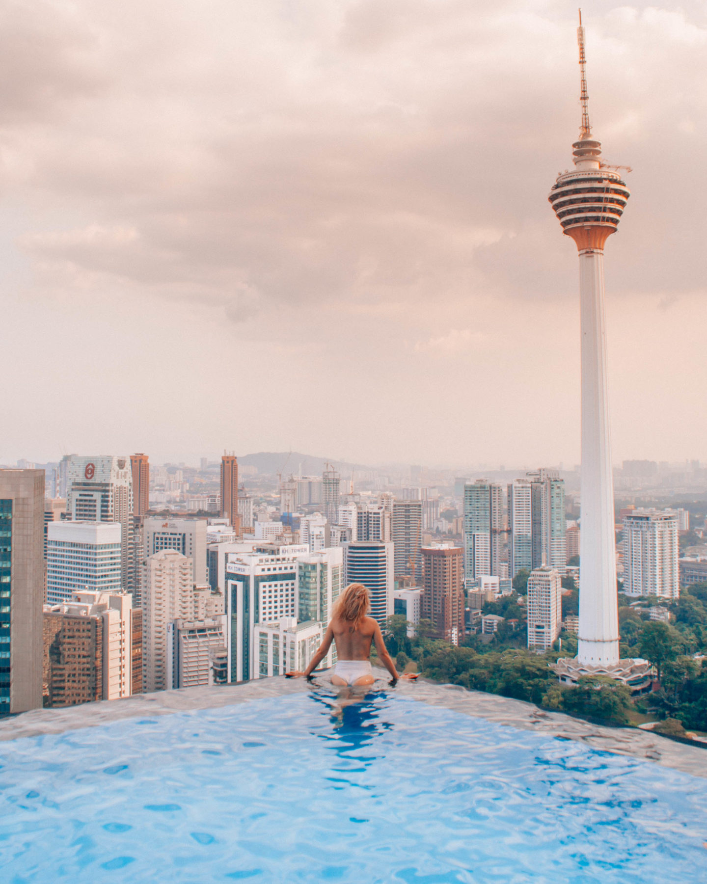 Skyline view from an hotel rooftop pool in Kuala Lumpur