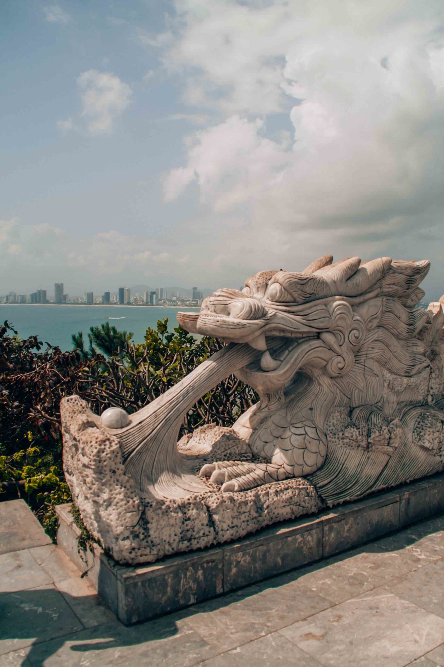 Dragon representation in front of Lady Buddha with view on the sea, Da Nang