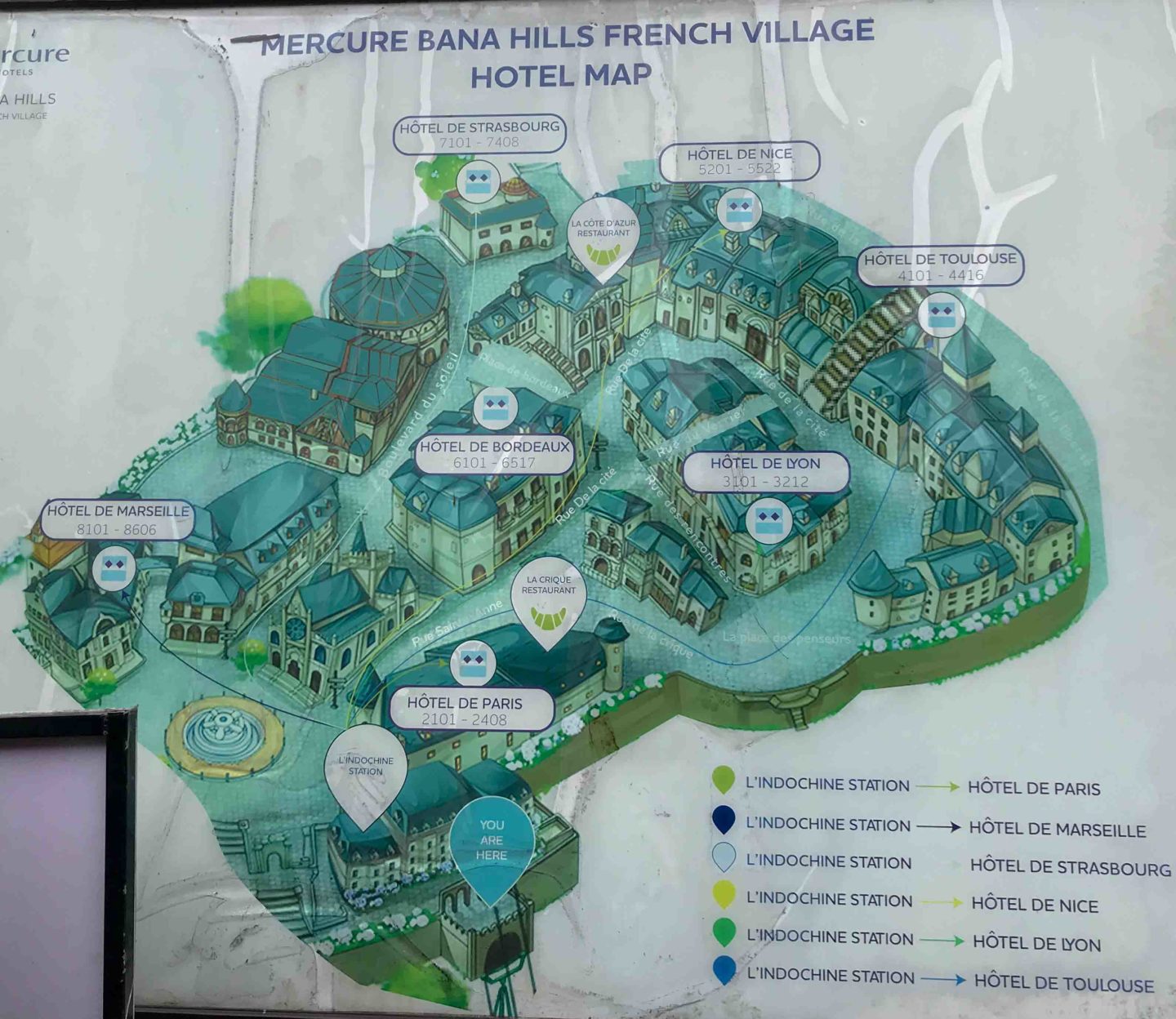 Mercure Hotel Map in the French Village of the Ba Na Hills, Da Nang
