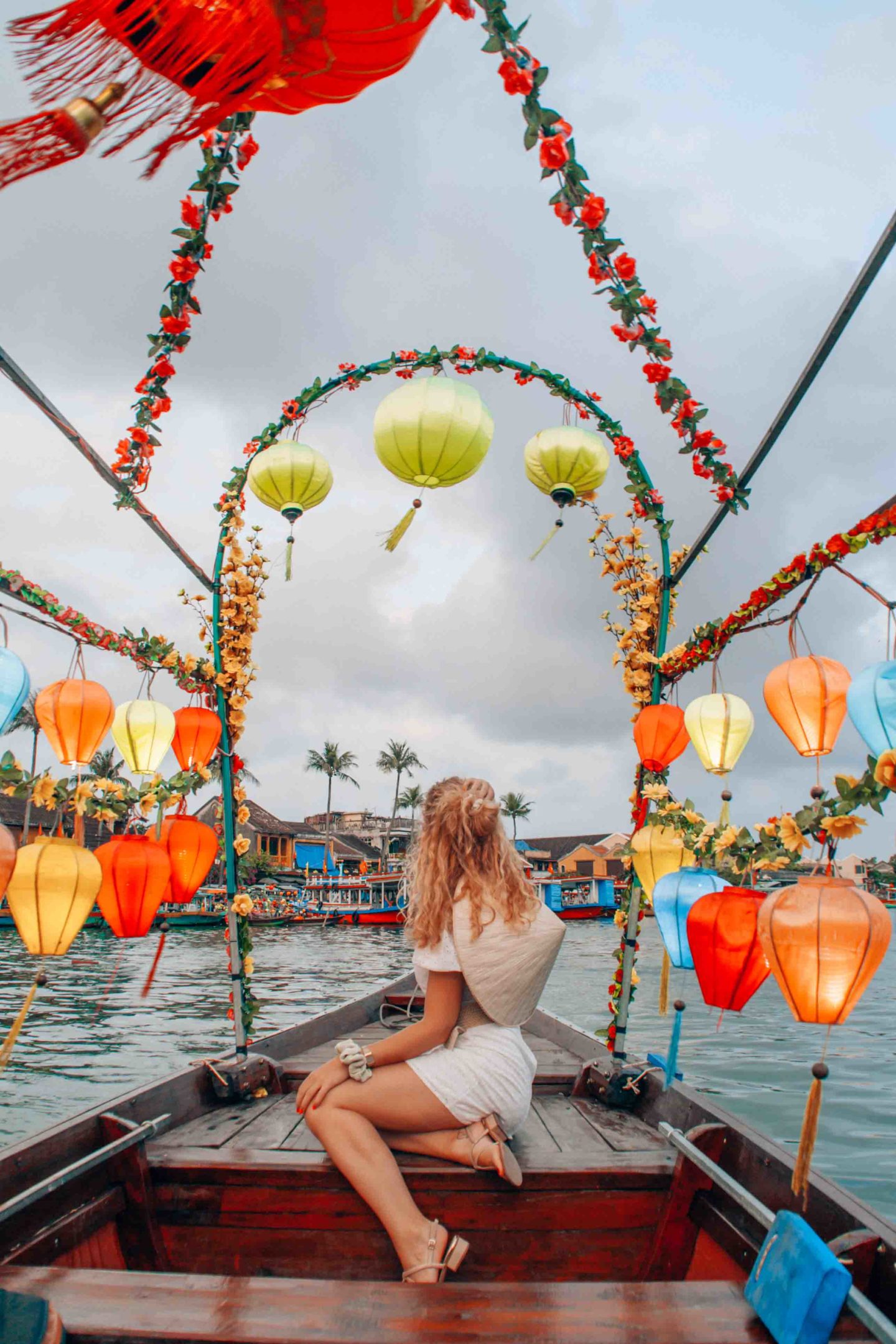 View from the Lantern Boat tour at sunset in Hoi An, Vietnam