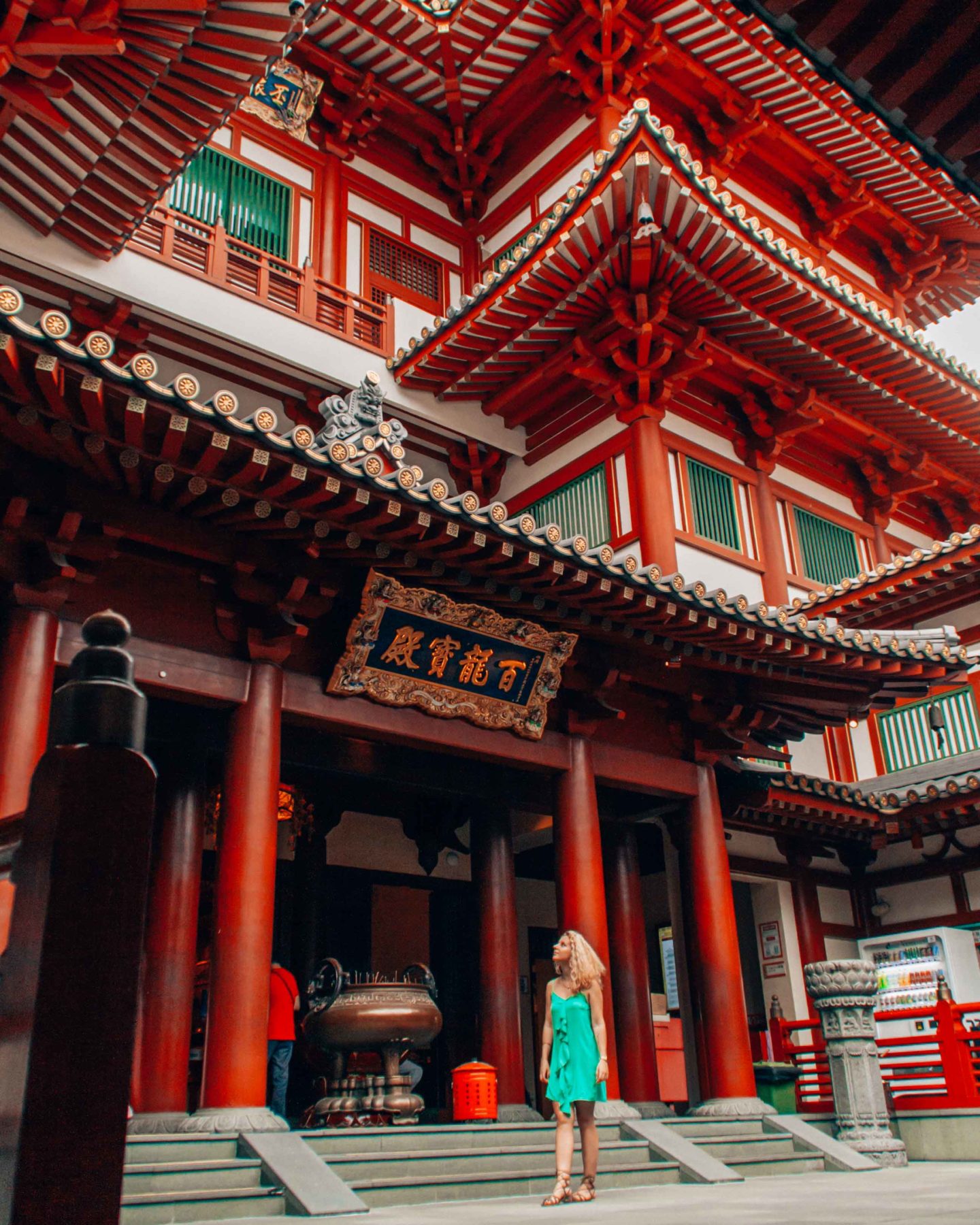 Inside of the Buddha Tooth Relic Temple in Chinatown, Singapore