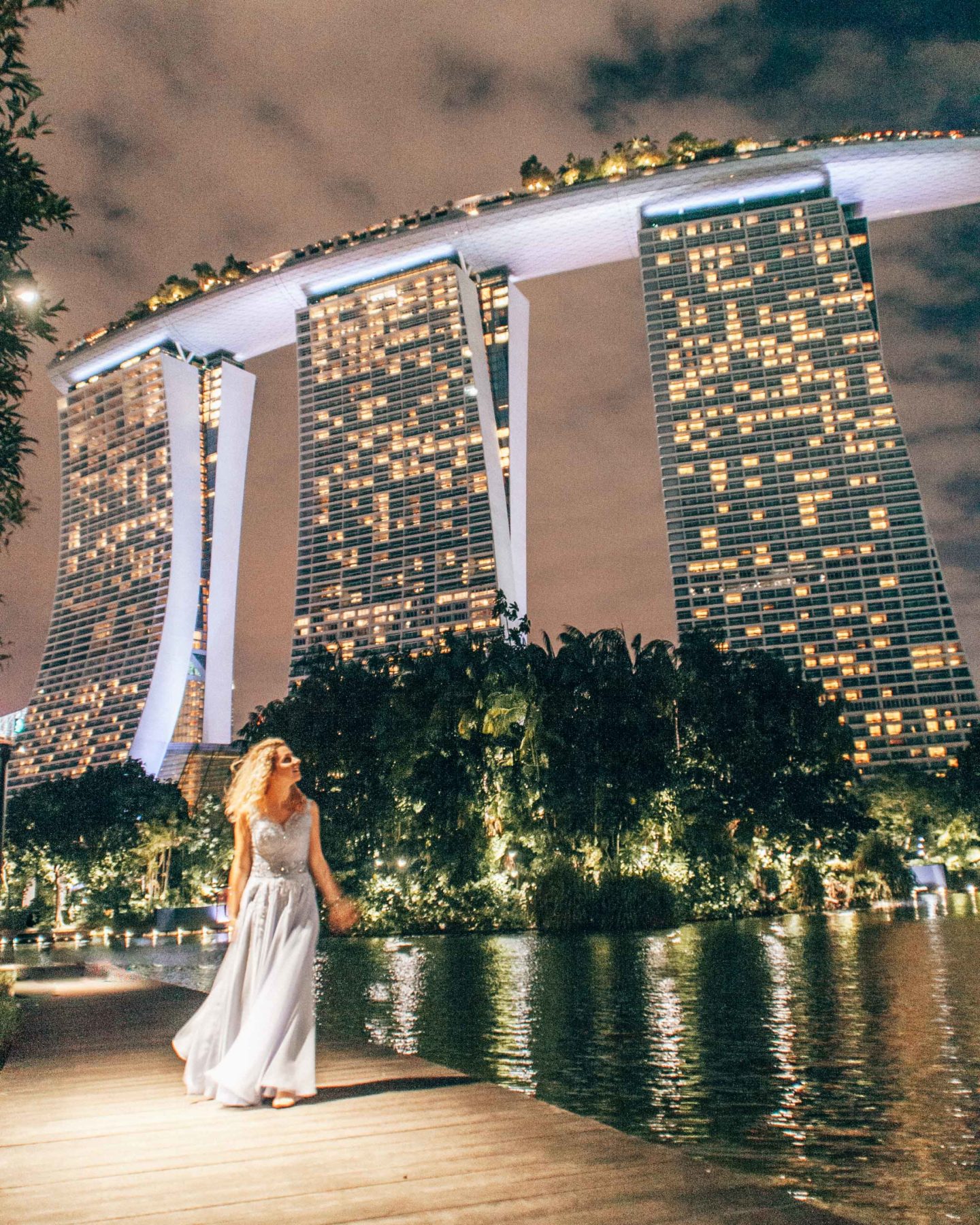 Marina Bay Sands view by night from Gardens by the Bay